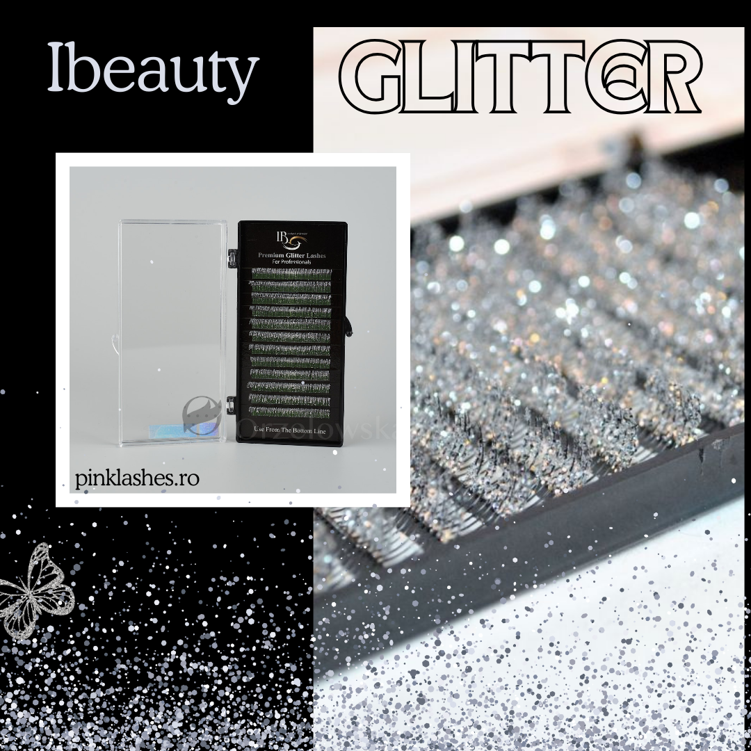 Ciglia con glitter argento iBeauty, Premium Glitter, 0.18mm