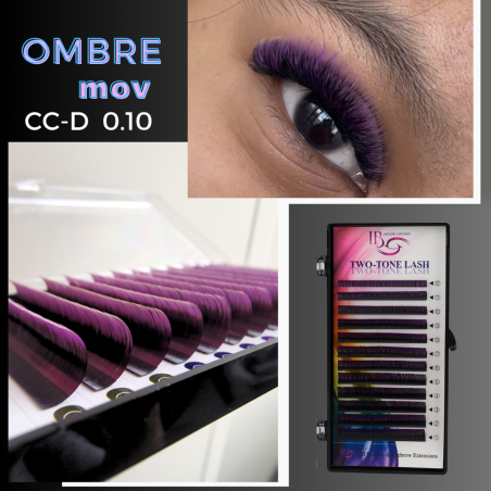 Extensii gene colorate Ombre iBeauty, negru-Mov, 0.10, 12 linii two tone