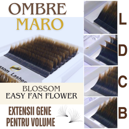 Extensiones de pestañas ombre Blossom, marrón y negro, 0.07, 16 líneas