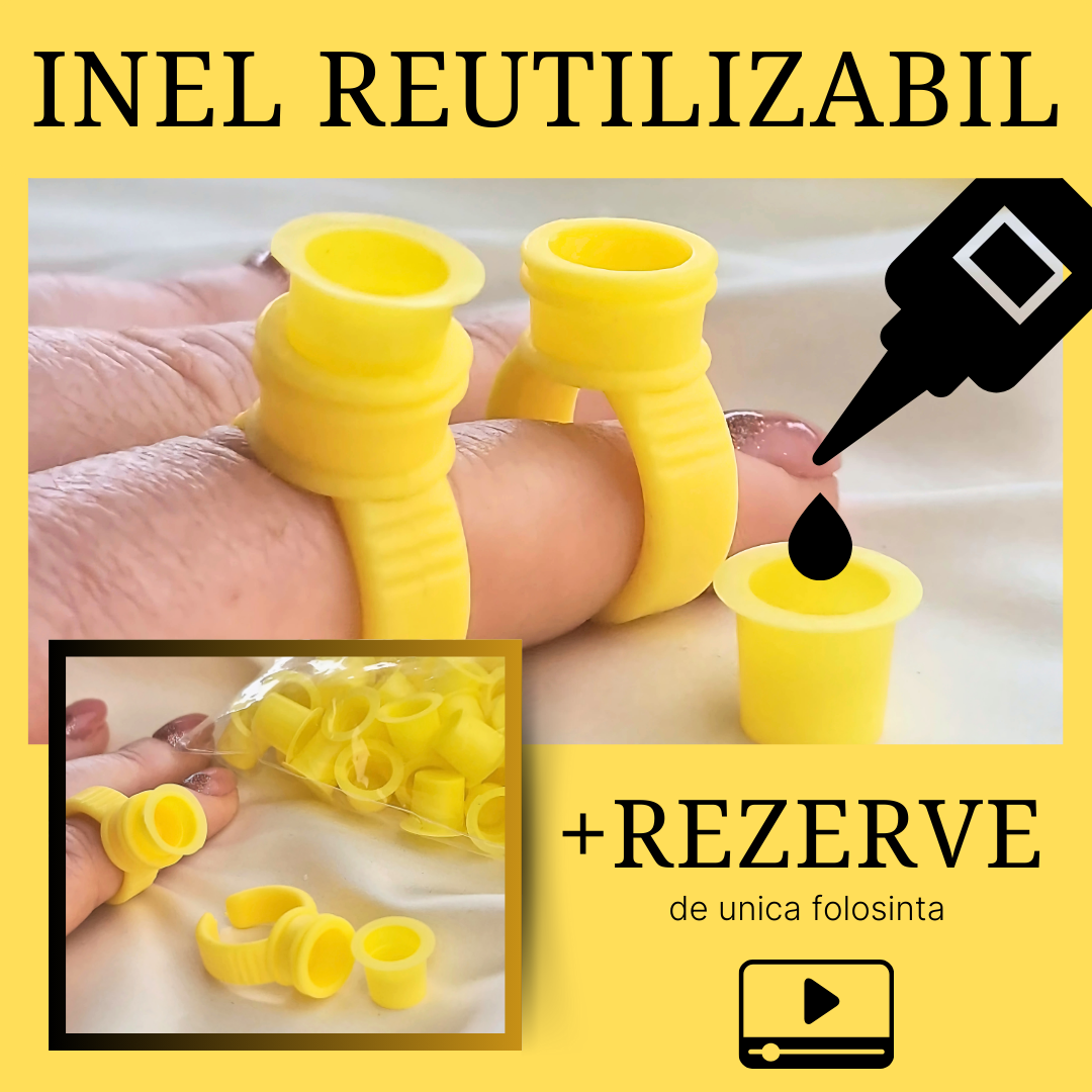 Ring holder + containers for glue YELLOW for eyelah extensions