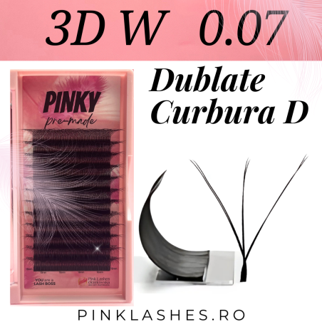 3D W - double tips - PINKY, Curl D : pre-made eyelash extensions, quick volume