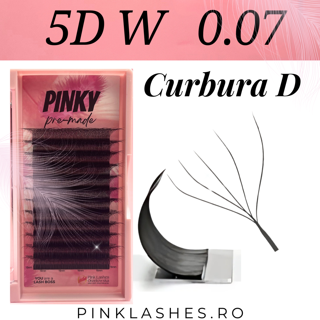 5D W Curbura D PINKY premade  - extensii gene gata facute, volum rapid