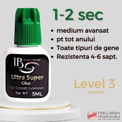 Adeziv Ultra Super 5ml, uscare 1-2 sec , iBeauty, capac verde, rezistenta 4-6 saptamani, lipici pentru avansati