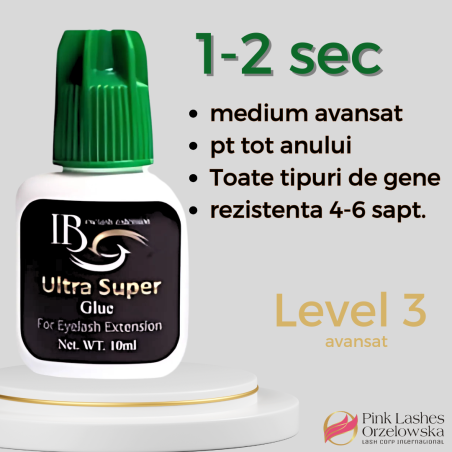 Ibeauty capac verde 10 ml Adeziv Ultra Super, uscare 1-2 sec , capac verde, rezistenta 4-6 saptamani, lipici pentru avansati