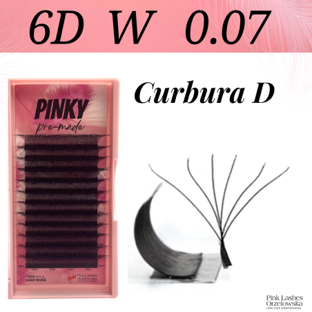 6D W PINKY, Curl D, premade - ciglia finte pronte all'uso, volume rapido