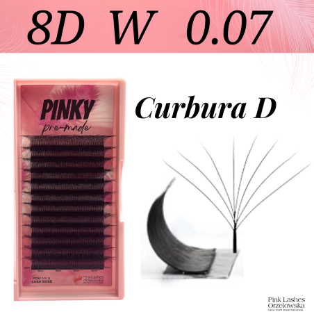 8D W PINKY, Curl D, premade - ciglia finte pronte all'uso, volume rapido
