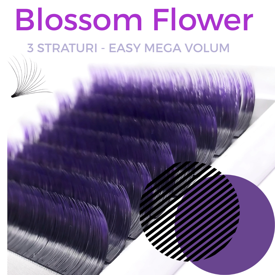 Ombre Purple, Easy Fan Flower Eyelashes for fast volume 0.07, connected in the base