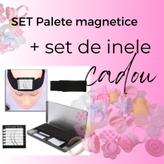 Suport magnetic cu 4 palete magnetice pentru aplicarea extensiilor de gene + set de inele cadou
