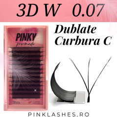 3D W - dublate - PINKY, Curbura C, premade - extensii gene gata facute, volum rapid
