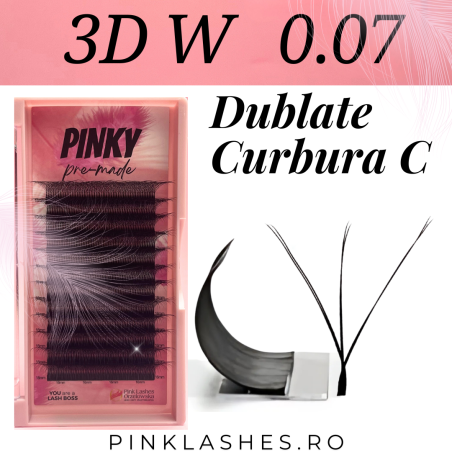 3D W PINKY, Curl C, premade - ciglia finte pronte all'uso, volume rapido
