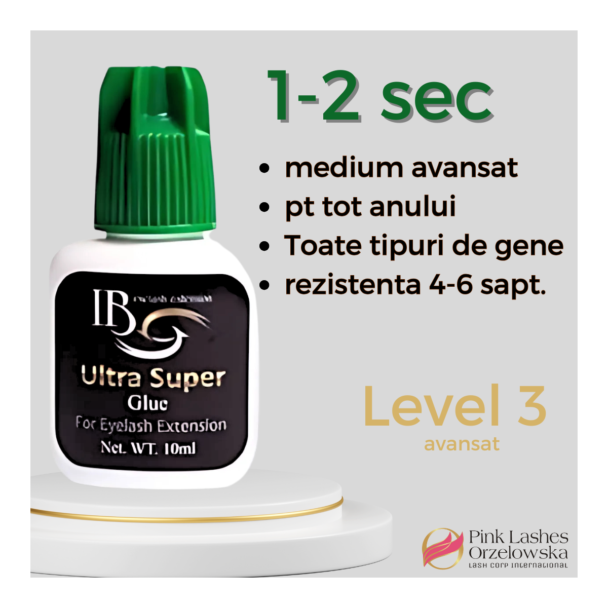 Adeziv Ultra Super, uscare 1-2 sec , iBeauty, capac verde, rezistenta 4-6 saptamani, lipici pentru avansati