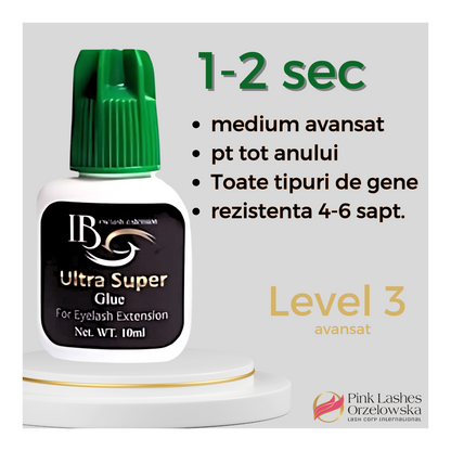 Adeziv Ultra Super, uscare 1-2 sec , iBeauty, capac verde, rezistenta 4-6 saptamani, lipici pentru avansati
