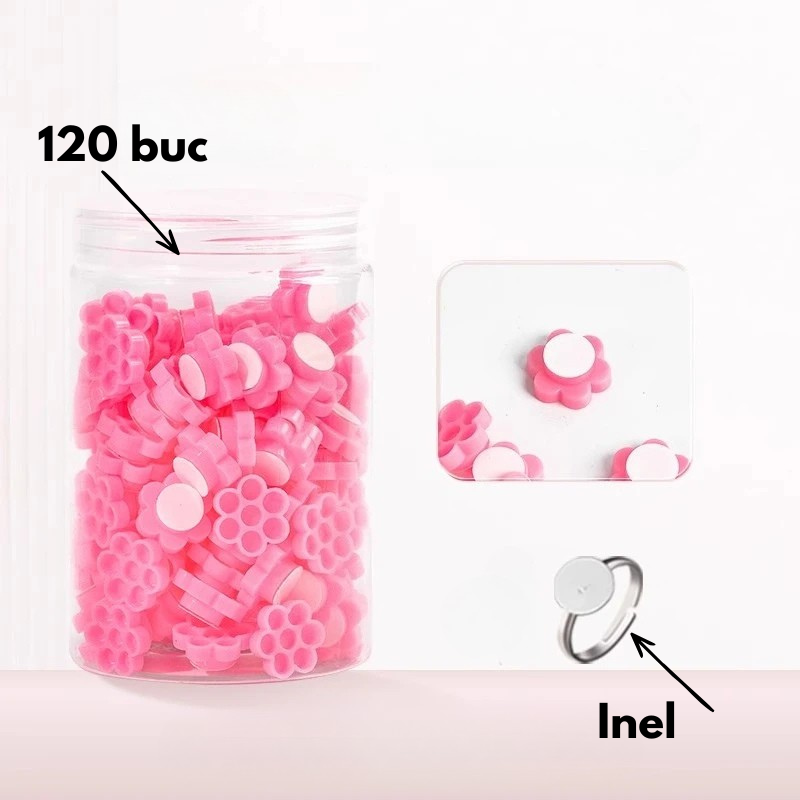 Set suport adeziv floricele cu 1 inel inclus - 120 buc