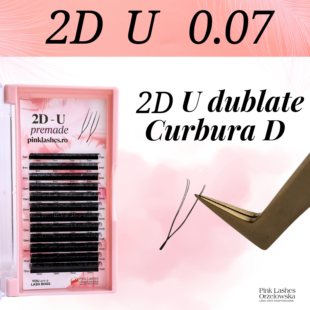 Pre-made 5D U si 2D U Curbura D Pinky 0.07 - Extensii gene gata facute