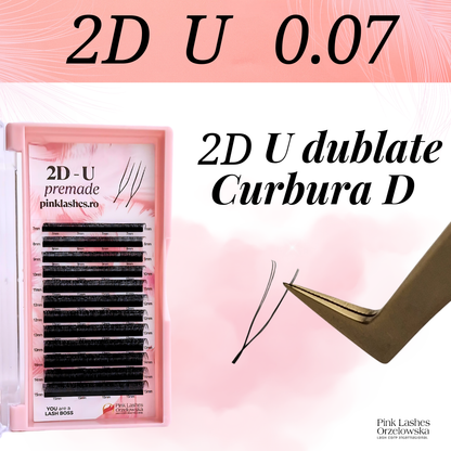 Pre-made 5D U si 2D U Curbura D Pinky 0.07 - Extensii gene gata facute