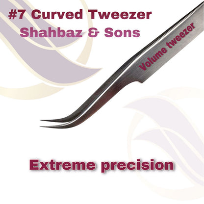 Penseta no.7 Curved Tweezer, Shahbaz & Sons, Precizie excelenta, pentru volum extensii gene + husa cadou
