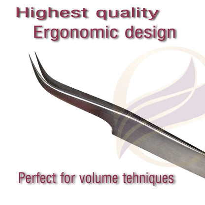 Penseta no.7 Curved Tweezer, Shahbaz & Sons, Precizie excelenta, pentru volum extensii gene + husa cadou