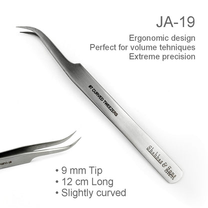 Penseta no.7 Curved Tweezer, Shahbaz & Sons, Precizie excelenta, pentru volum extensii gene + husa cadou