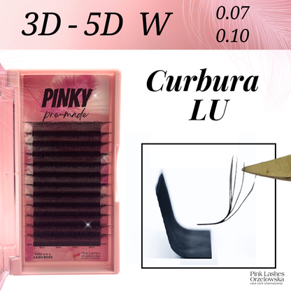 Curbura LU Pinky 3D/5D Pre-made W- Extensii gene gata facute,