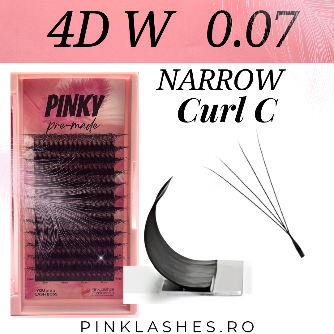 Pre-made 4D W Narrow curbura C - extensii de gene gata facute