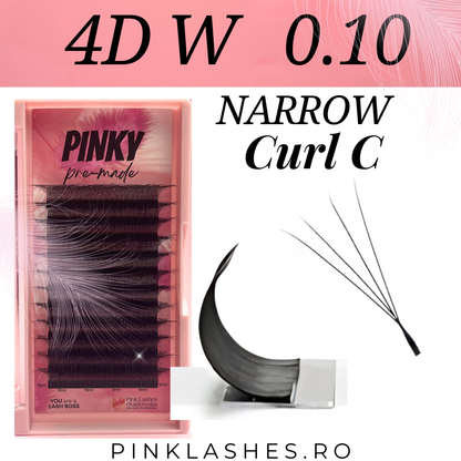 Pre-made 4D W Narrow curbura C - extensii de gene gata facute