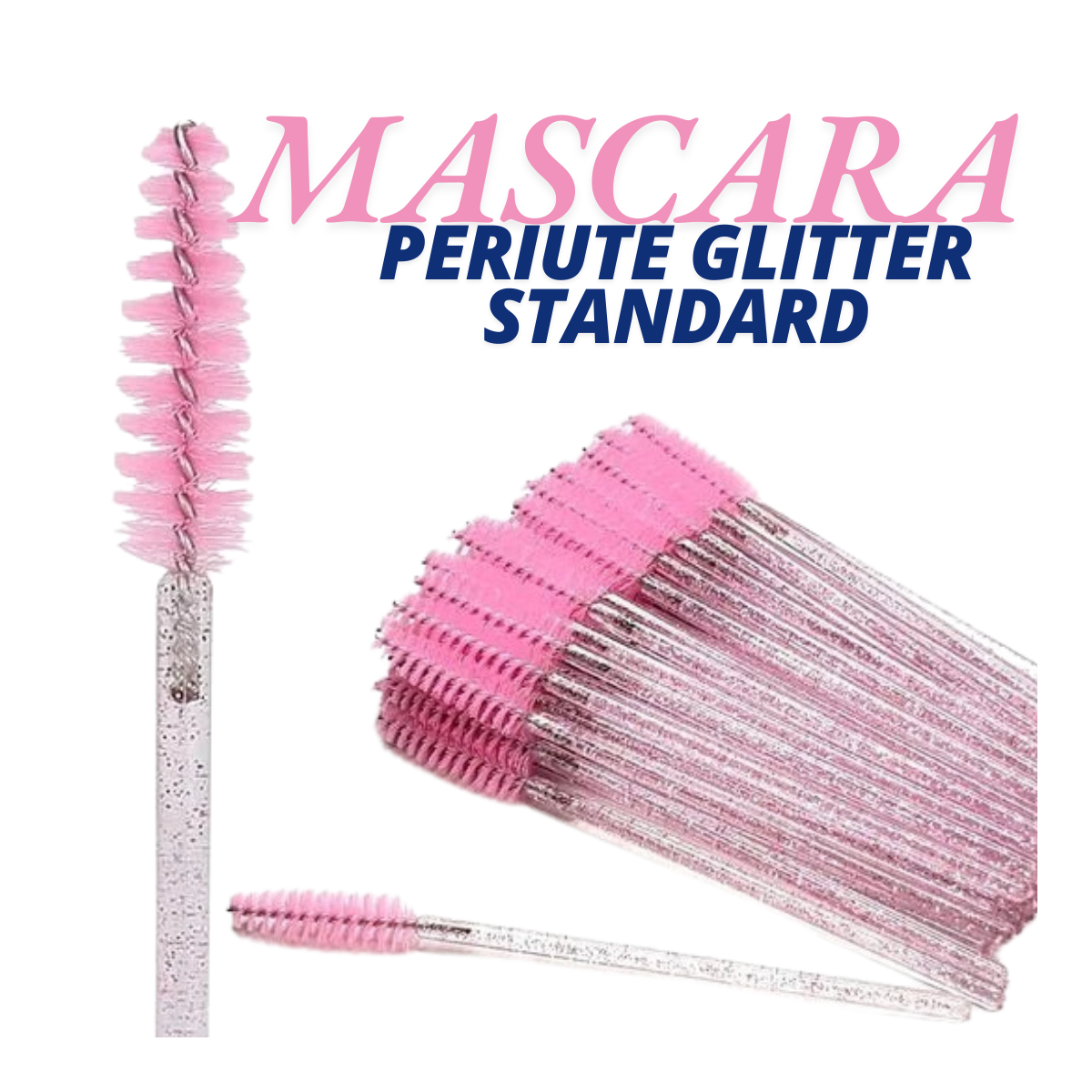 50 buc. Periute Mascara Glitter pentru pieptanarea extensiilor de gene Roz deschis