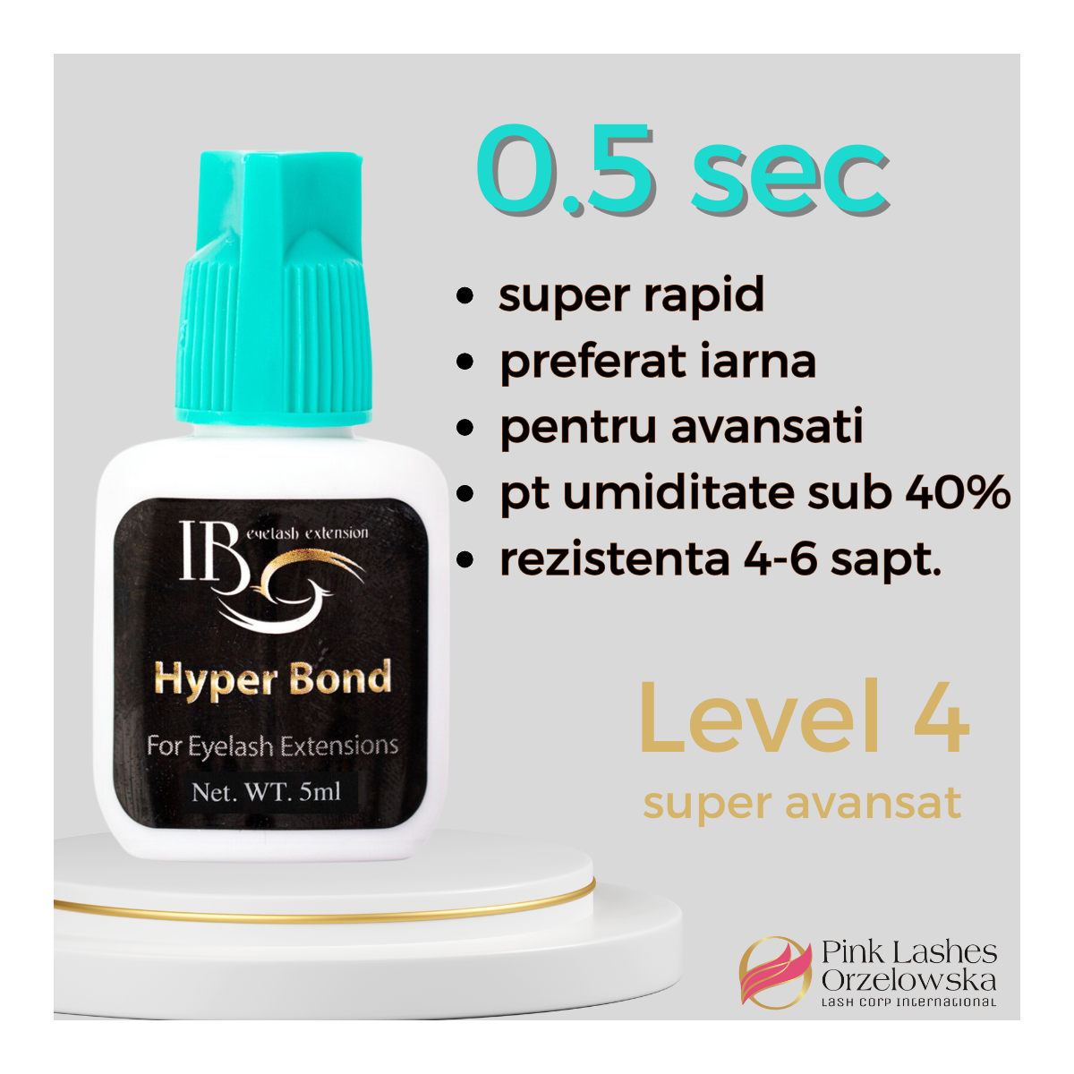 Adeziv Hyper Bond 5ml, iBeauty, 0.5 sec, capac turcoaz, / mega volum/ aplicare rapida a extensiilor de gene