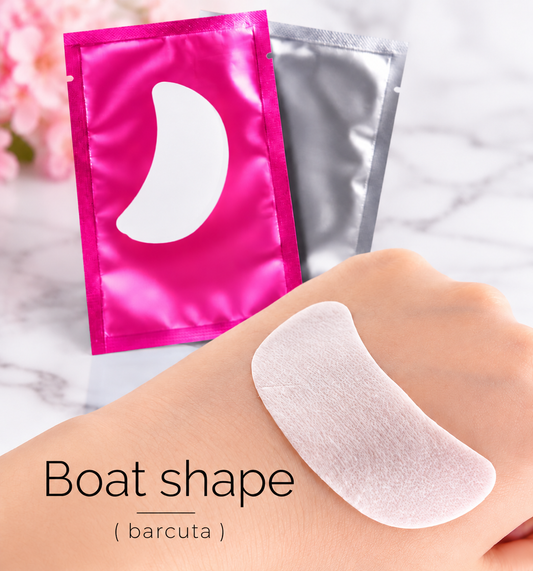 50 buc. PINK EYE PATCH-uri Pink Lashes – Formă Simetrică, Pretăiate, Anti-Alunecare Boat Shape (Barcuta)