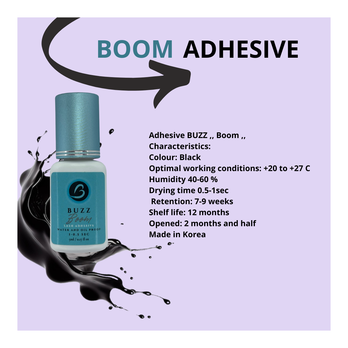 BUZZ Boom, Eyelash extenssion adhesive, 0.5-01 sec, 5 ml