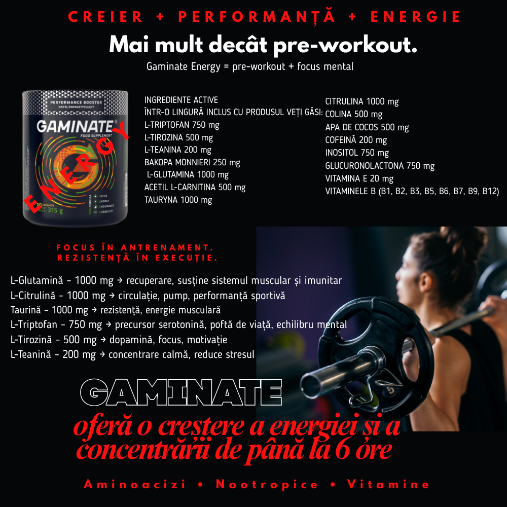 GAMINATE ENERGY -PERFORMANTA FIZICĂ + 6 orele de  FOCUS, CONCENTRARE și ENERGIE MENTALĂ