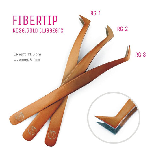 Pensete FiberTip Rose Gold, INOX, pentru extensii gene gata facute sau volum in mana