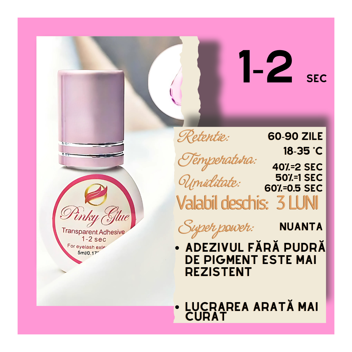 Pinky Glue 1-2 sec, adeziv transparent 5ml
